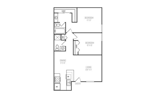 floor plan for a two bedroom apartment at The Senara