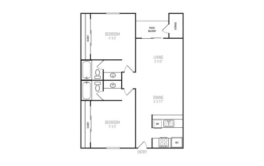 floor plan for a two bedroom apartment at The Senara