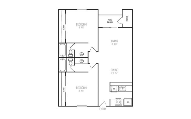 floor plan for a two bedroom apartment at The Senara
