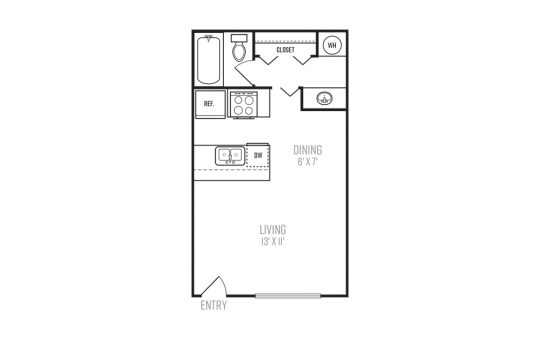 the floor plan for a one bedroom apartment at The Senara